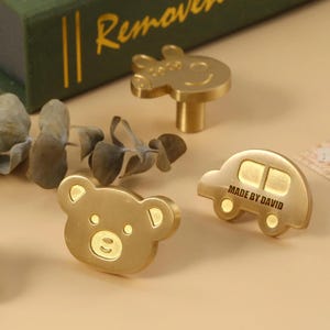 Custom Engraved Bear solid brass drawer knobs,nursery room knobs,furniture replacement handles,Heart dresser pulls,Door pulls,cabinet handle