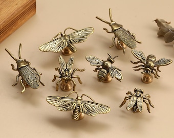 Vintage brass Insect drawer knob,Bee Moth Fly Beetle cabinet knob,Custom Engraved furniture improvement pull,dresser Bug door handle