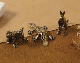 Koala Känguru Platypus Schubladenknöpfe aus massivem Messing, Schrankknöpfe, individuell gravierte Möbelersatzgriffe, Tiergarderobe-Kommode