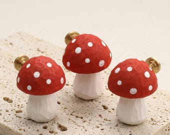 Mushroom nursery decorative knob,kids room cabinet knob,Custom Engraved furniture replacement handle,Solid wood cupboard door pull