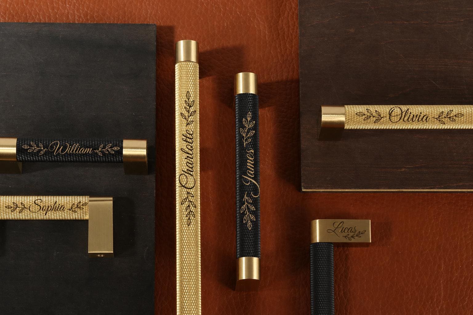 Custom Engraved Gold Black Textured Cabinet Handles,antique Brass ...