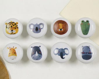 Knoppen voor dierenkwekerij, knoppen voor kinderkamerkasten, knoppen voor het verbeteren van meubels, op maat gegraveerde meubelgrepen, ronde knoppen, keramische handgreep met één gat