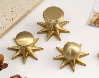 Sunburst drawer knobs,dresser solid brass knob with plate,modern door pull,custom engraved furniture replacement knob,wardrobe one hole knob