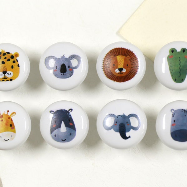 Animal nursery knobs, kids room cabinet knobs, furniture improvement knobs, furniture replacement knob, round knobs, one hole ceramic knobs