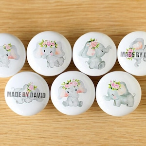 Gałki do mebli dziecięcych Wreath Elephant, uchwyty do szafek w pokoju dziecięcym, uchwyty do szuflad, ceramiczne gałki z jednym otworem z grawerunkiem, uchwyty do drzwi
