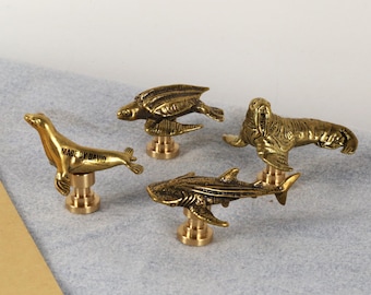 Whale shark Sea lion Seal sea Turtle solid brass drawer knob,cabinet knob,furniture improvement handle,Custom Engraved wardrobe dresser pull