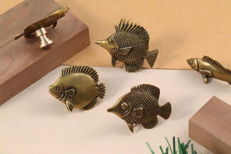 Fish Solid Brass Drawer Knobs,cabinet Dresser Knob,furniture ...