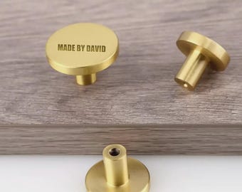 Custom Engraved Flat solid brass one hole knob,minimalist cabinet knobs,furniture improvement knobs,furniture replacement handle,round pulls