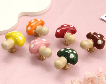 Mushroom nursery knobs,kids room cabinet knobs,furniture improvement knobs,Custom Engraved furniture replacement pull,Ceramic drawer handle