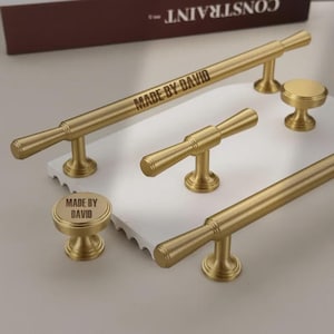 Solid brass cabinet pulls,gold furniture knobs,kithchen brass handles,Custom Engraved T bar brass handles,cupboard knobs,kitchen pulls