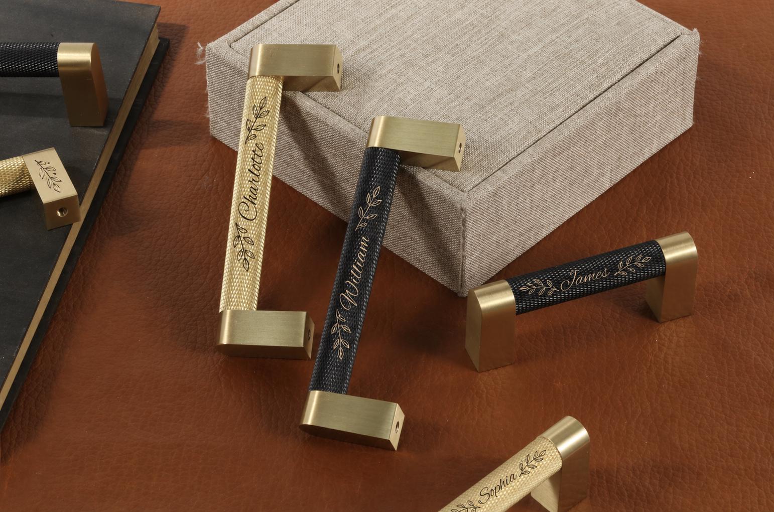 Custom Engraved Gold Black Textured Cabinet Handles,antique Brass ...