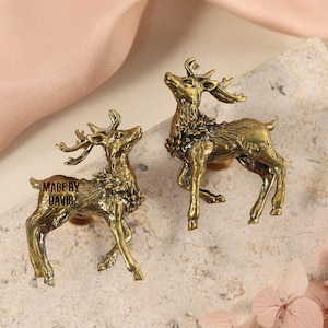 Sika deer solid brass drawer knobs,Deer cabinet knobs,Custom Engraved furniture improvement handles,Animal wardrobe dresser pulls,door knobs
