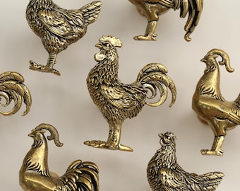 Hahn Huhn solide Messing Schubladenknopf, Bauernhof Tier Kabinett Knauf, Möbel Verbesserung Griffe, Custom Engraved Kleiderschrank Dresser Pulls, Türknöpfe