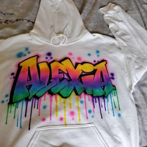 Hoodie, Rainbow Sweatshirt, Graffiti hoodie, spray paint hoodie, girl's rainbow sweatshirt, 90's style clothes, Bat Mitzvah Favor, Teen gift