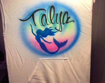 Mermaid hoodie, Hoodie, personalized, airbrush mermaid design, hoodie jacket custom airbrushed with mermaid graphic and a name