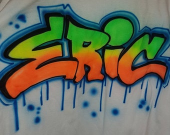 Airbrush Shirt, Name shirt, Graffiti shirt, fun shirt, personalized shirt, custom shirt, name on shirt, neon shirt, 80s shirt, 90s shirt