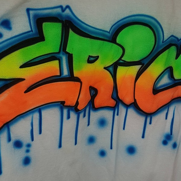 Airbrush Shirt, Name shirt, Graffiti shirt, fun shirt, personalized shirt, custom shirt, name on shirt, neon shirt, 80s shirt, 90s shirt