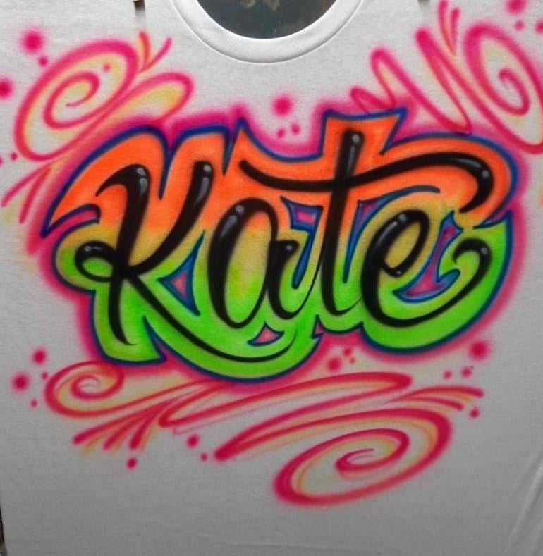 Airbrush T-Shirt, Outlined script name with filigree