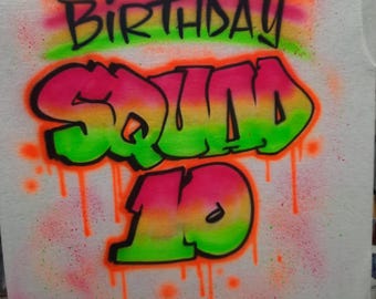 Birthday Glow Squad Shirt, Glow party, Graffiti style, 90's shirt, kids neon birthday shirt, splatter paint, airbrush  custom birthday shirt