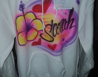 Hoodie, Sweatshirt, Custom Airbrush, Beach theme, Hawaiian Flower, tropical, birthday party, party favor, Batmitzvah, kids gift, tween gift