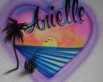 Ladies Tank Top, Custom airbrush beach scene design on racer back tank top, Sunset tank top, Beach design, Ladies Tank top, graffiti tank