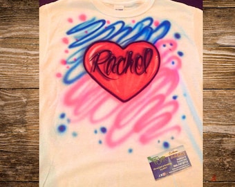 Custom Airbrush Red Heart Name Shirt – Personalized Valentine T-Shirt – Hand-Painted Love Design