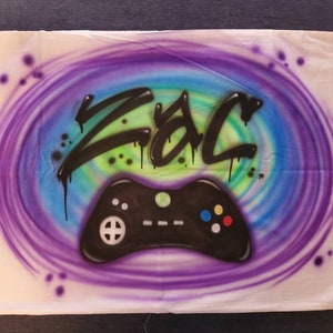 Pillow Case, video gamer, custom airbrush, neon, graffiti, 90&#39;s, sleepover party, party favor, birthday party, kids gift, tween gift, camp