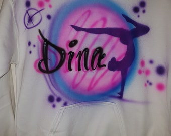 Gymnastics hoodie, Hoodie, personalized, airbrush gymnast design, hoodie jacket custom airbrushed with gymnast graphic and a name