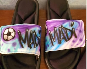 Personalized camp shoes, slip on flip flops, custom airbrush shoes, unisex, variety of sizes - FREE SHIPPING