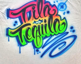 Airbrush T shirt, Outlined Script name with filigree