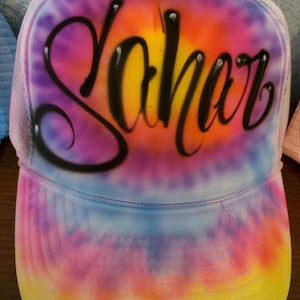 Script hat, cursive airbrush trucker cap, birthday gift ,Bar mitzvah party favor, graffiti hat, kids gift, tween gift, quince, 90's style