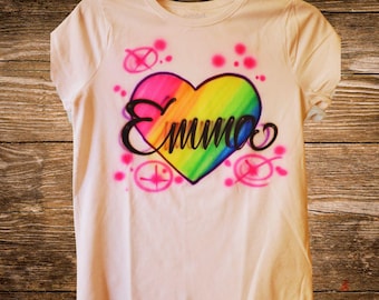 Custom Airbrush Rainbow Heart w/name – Neon Graffiti Street Art, 80s/90s Style