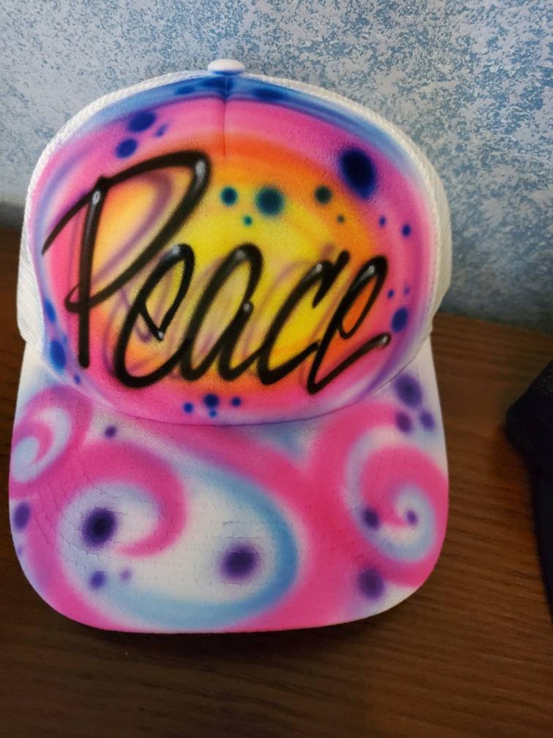 Peace Hat, Peace Love Hat, Peace Sign Hat, Graffiti Hat, Airbrush Trucker  Cap, Custom Hat, Party Favor Hat, Bar Mitzvah Giveaways, Pop Art 