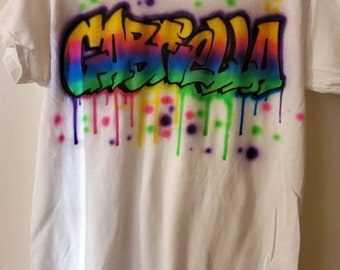 Airbrush Shirt, Youth Size, Name shirt, Graffiti shirt, fun shirt, personalized shirt, custom shirt, neon shirt, 80s shirt, 90s shirt