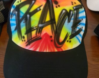 Peace Hat, Peace Love Hat, Peace sign hat, Graffiti Hat, Airbrush Trucker cap, Custom Hat, Party Favor Hat, Bar Mitzvah Giveaways, pop art