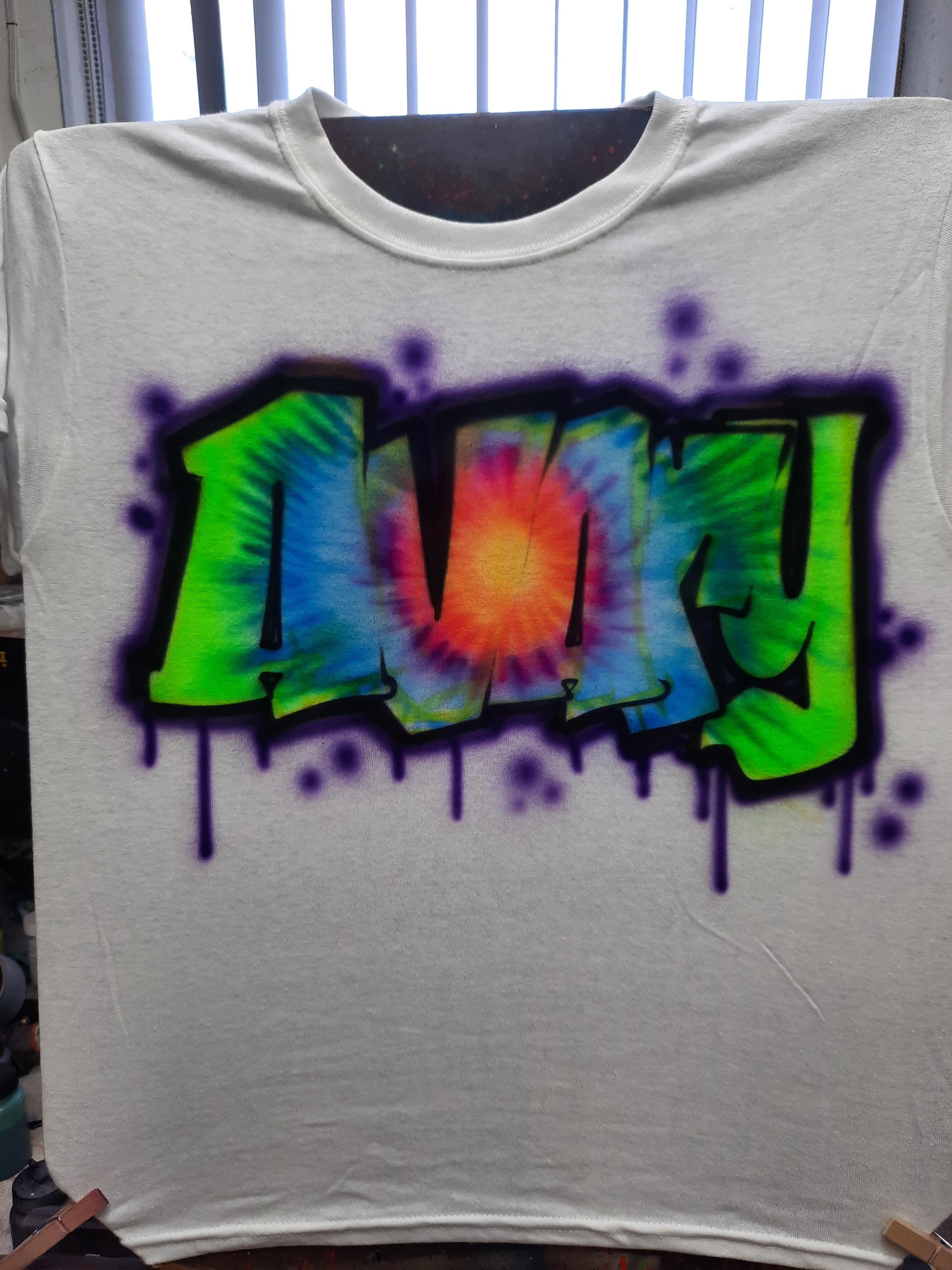 Tie Dye Graffiti Shirt, Neon Colors, Graffiti Name Design