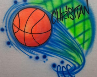Airbrushed Basketball T-Shirt: Personalized Neon Graffiti Design