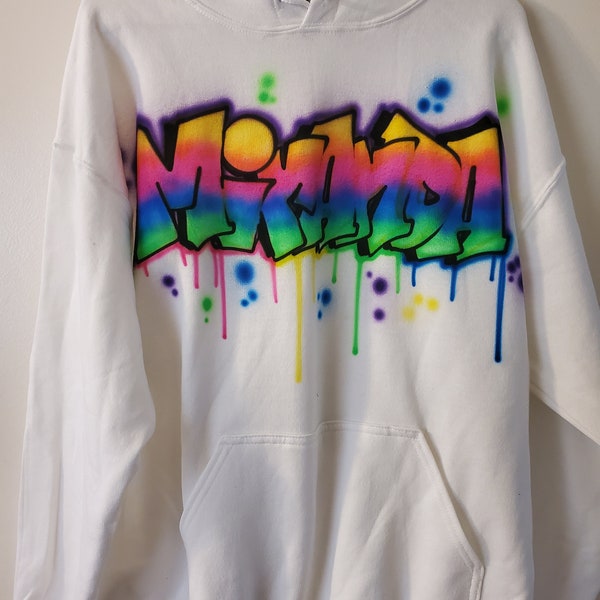 Hoodie Jacket, Rainbow Sweatshirt, Graffiti hoodie, spray paint hoodie, girl's rainbow sweatshirt, 90's style, Bat Mitzvah Favor, Teen gift