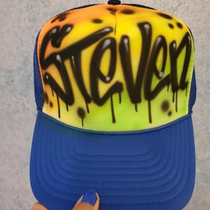 Airbrushed Hat, Tag, dripping letters