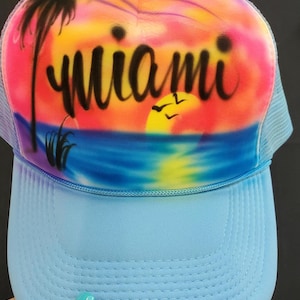 Airbrush Hat, Beach scene, Sunset Beach scene