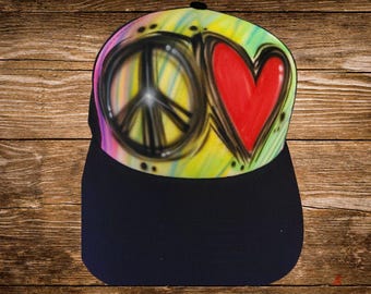 Airbrush Hat, Peace, Love Graffiti
