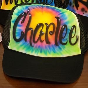 Airbrush Trucker Hat, Curly font,
