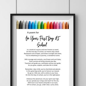 Personalized First Day at School Poem - Instant Downloadable Poem