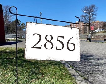 Custom Hanging Address Sign, Personalized Yard Sign, Rustic Garden Flag Stand Address Sign, Aluminum House Number Sign,Housewarming Gift,H50