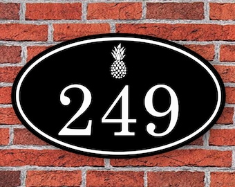 Número de casa de piña, letrero de dirección con decoración de piña, placa de dirección personalizada, decoración de pared, aluminio 12 "W x 7" H, regalo de inauguración, C114