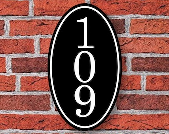 Vertical House Number, Personalized House Numbers Sign, Address Plaque, Custom Address Sign, Aluminum Oval  12&quot;H x 7&quot;W, Housewarming, C101