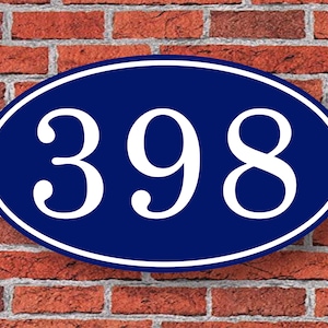 Custom Oval Address Number Sign Blue 12&quot;W x 7&quot;H, Personalized House Number Sign, Address Plaque, Housewarming Gift, #81be