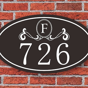 Initial with House Number, Monogram House Numbers Sign, Family Name Address Sign, Address Plaque, Aluminum 12&quot;W x 7&quot;H, C204