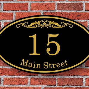 Custom Address Sign Aluminum Oval 12&quot;W x 7&quot;H, Personalized House Number Sign, Address Plaque, Housewarming Gift, 94