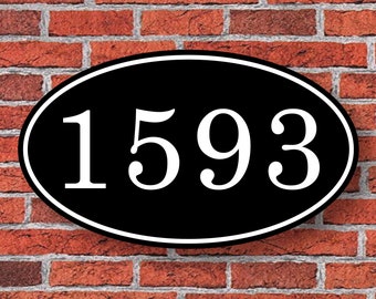 Custom Oval Address Sign Black Aluminum 12&quot;W x 7&quot;H, Personalized House Number Sign, Address Plaque, Housewarming Gift, 81